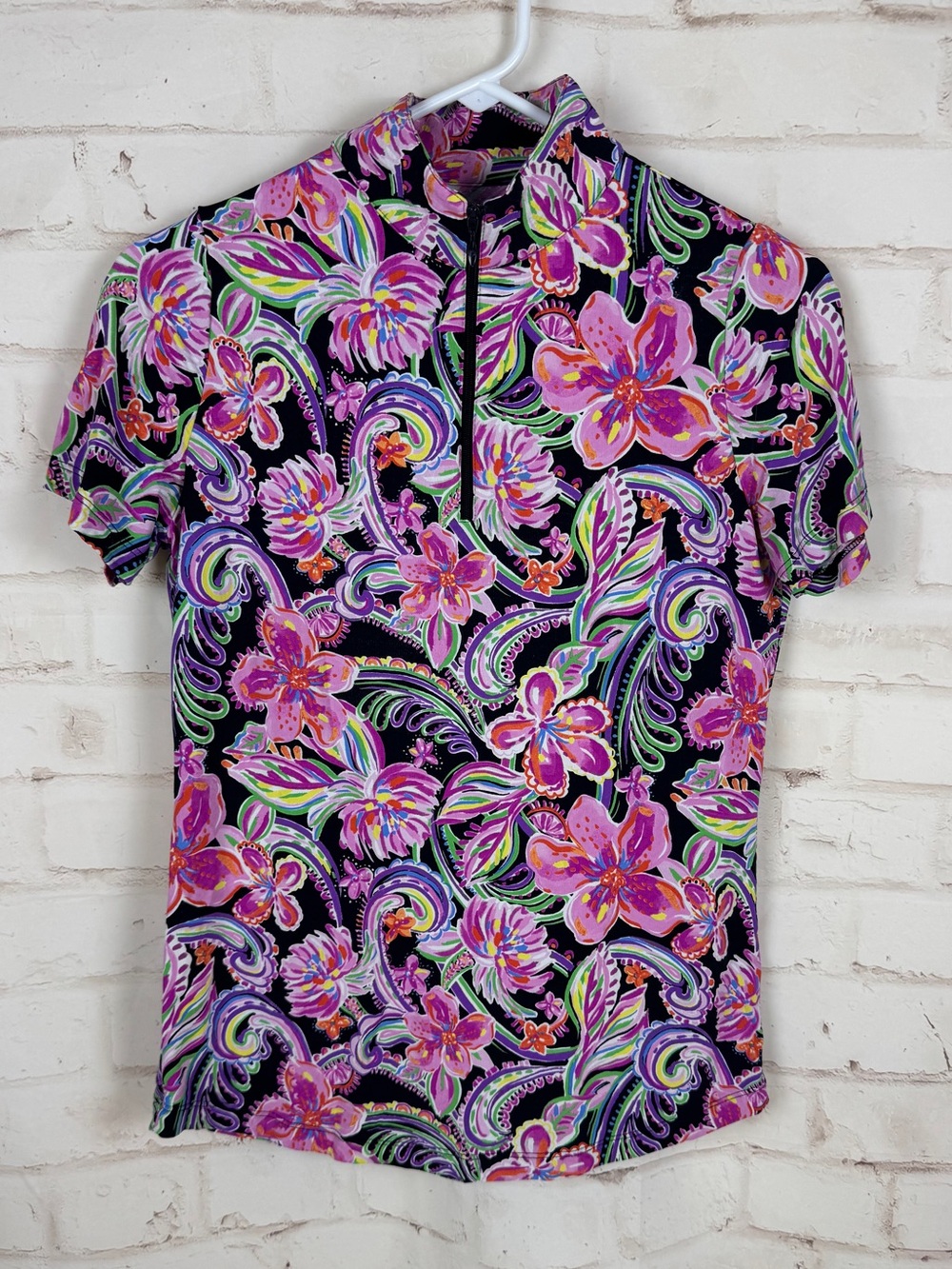 IBKUL ALLIE BLACK Short Sleeve Floral Print Size XS